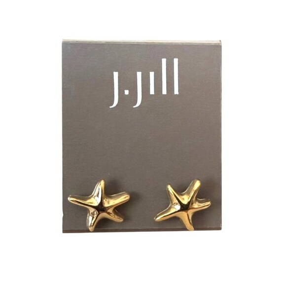 J. Jill Starfish Stud Earrings Gold Tone Nautical Beach Sea Life Coastal USA NWT - Picture 2 of 6